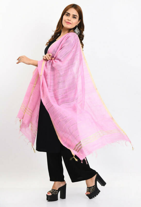 Mominos Fashion Moeza Women's Cotton Zari Box Baby Pink Dupatta | Grocsy