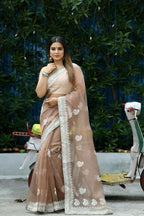 Vamsee Cotton Kerry Grey Organza Saree | Grocsy