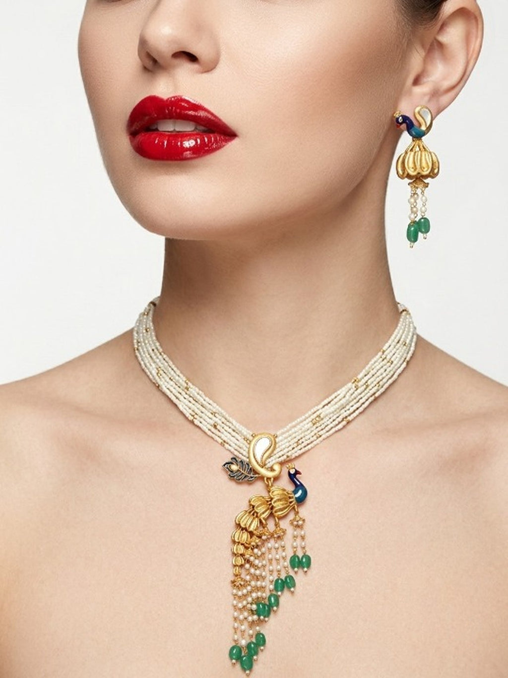 Jewel City Traditional Antique Gold Plated Peacock Kundan Necklace Set With Pearl Strands | Grocsy