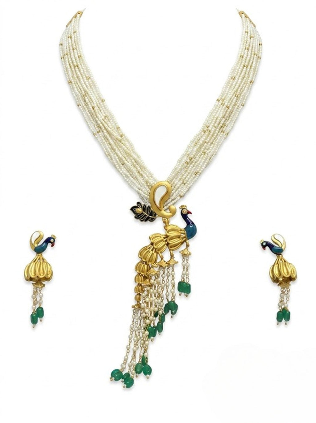 Jewel City Traditional Antique Gold Plated Peacock Kundan Necklace Set With Pearl Strands | Grocsy
