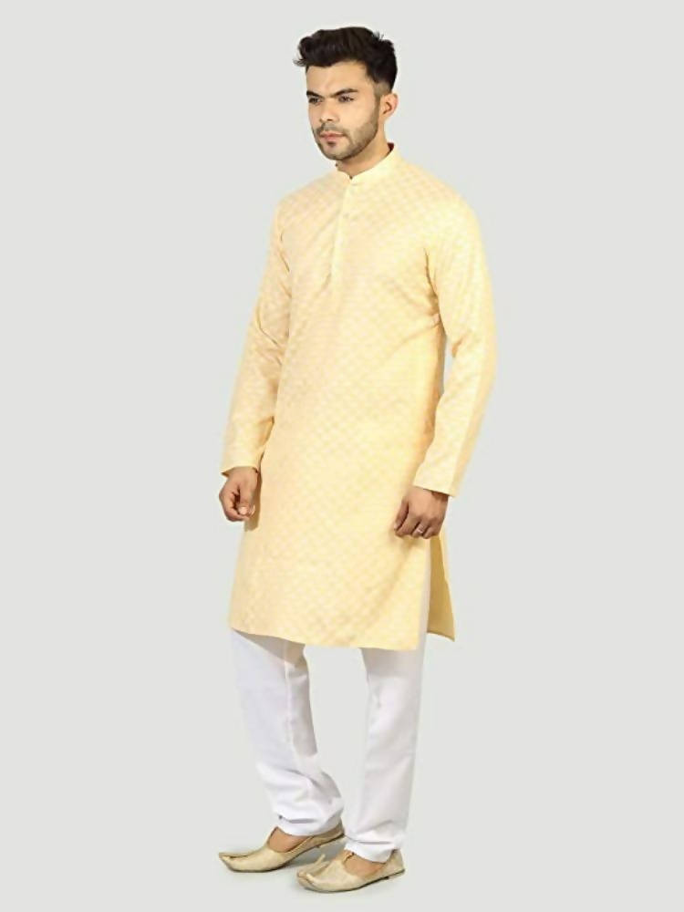Uri And Mackenzie Mens Casual Cotton Blend kurta Pajama Set (Light Yellow) | Grocsy