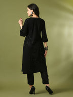 Myshka Women's Black Embroidered Cotton A-Line Party Kurta Set | Grocsy