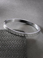 NVR Men's Silver-Plated Stainless Steel Kada Bracelet