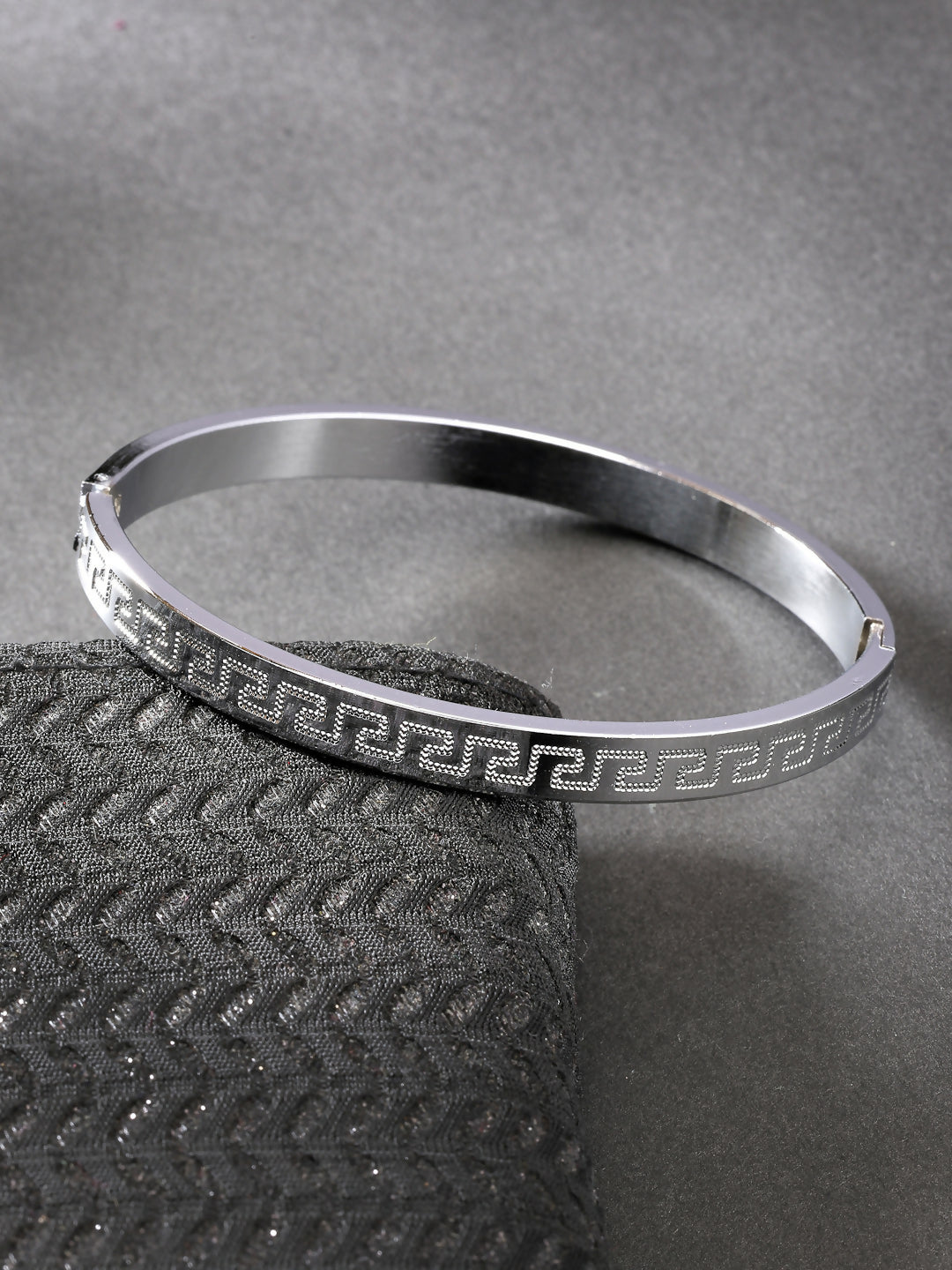 NVR Men's Silver-Plated Stainless Steel Kada Bracelet