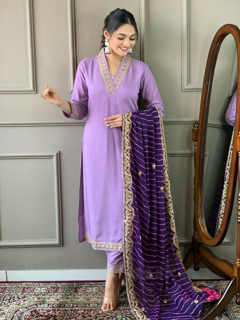 Partywear Designer Viscose Silk Blend Purple Stitched Suit With Dupatta - Tanisha | Grocsy