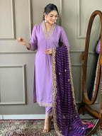 Partywear Designer Viscose Silk Blend Purple Stitched Suit With Dupatta - Tanisha | Grocsy