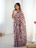 Pink Chinon Designer Digital Printed,Mirror Cut Work Saree - Manvika | Grocsy