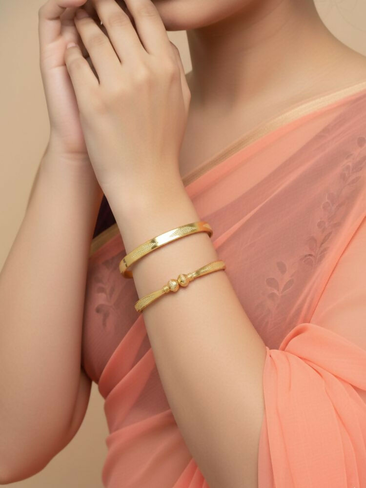 NVR Women Set of 2 Gold Plated Traditional Adjustable Kada Bangle | Grocsy