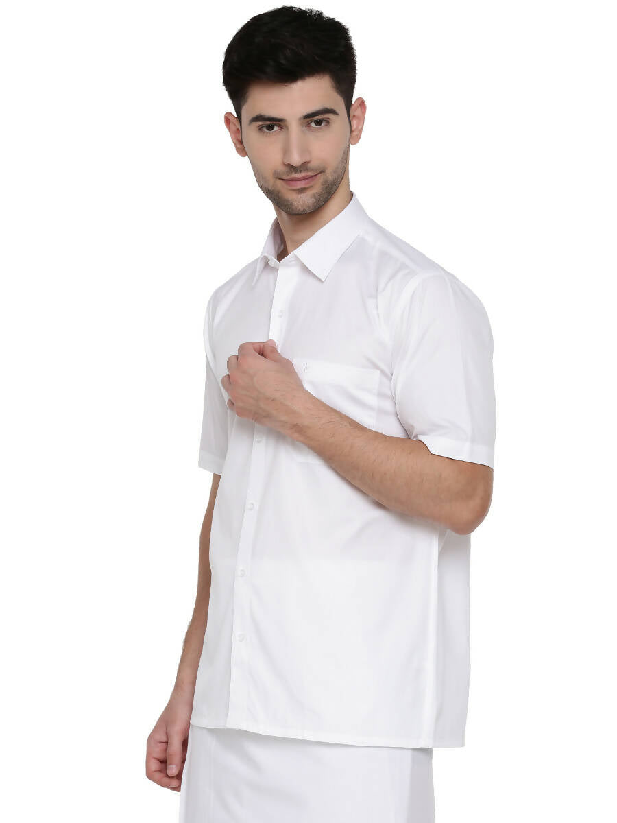 Ramraj Cotton Mens Half Sleeve Formal 100 % Cotton White Shirt | Grocsy