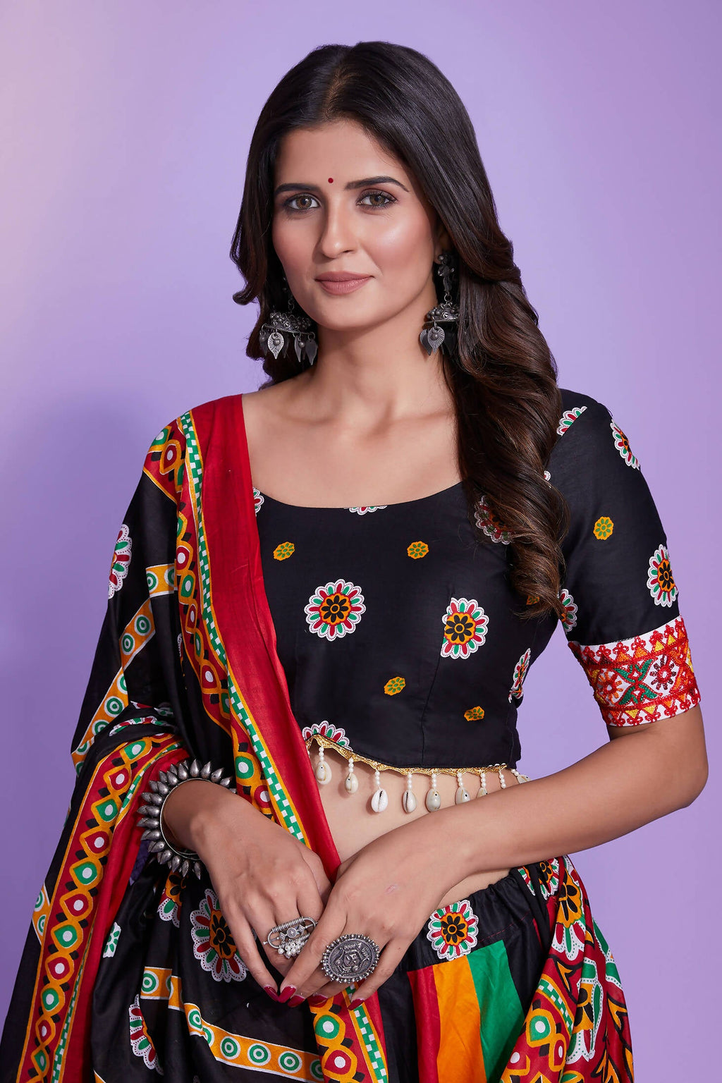 Multi Color Pure Cotton Hand Block Print Navratri Lehenga Choli with Dupatta - Raas | Grocsy