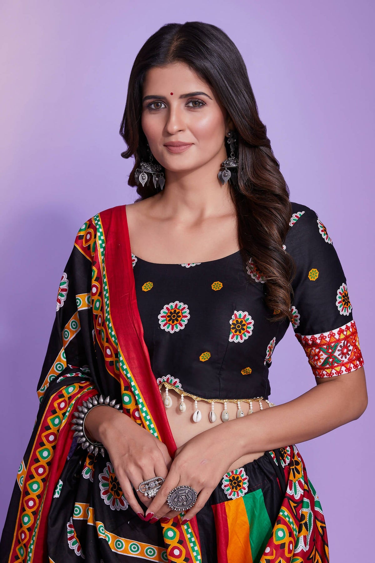 Multi Color Pure Cotton Hand Block Print Navratri Lehenga Choli with Dupatta - Raas | Grocsy