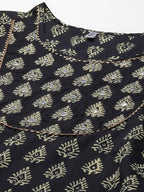 Yufta Women Black Ethnic Motifs Regular Mirror Work Pure Cotton Kurta with Trouser & With Dupatta | Grocsy