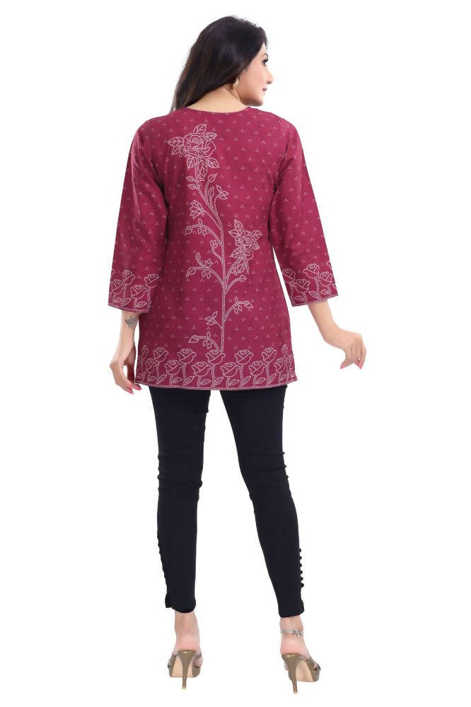 Snehal Creations Magenta Faux Crepe Short Kurti Tunic Top | Grocsy