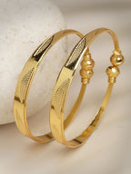 NVR Women's Set of 2 Gold-Polished Handcrafted Adjustable Bangles | Grocsy