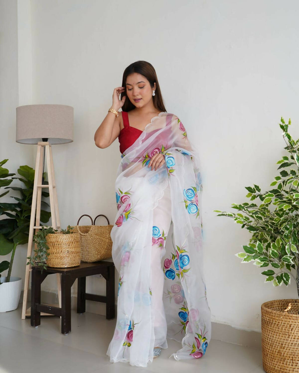 Vamsee White Organza Saree | Grocsy