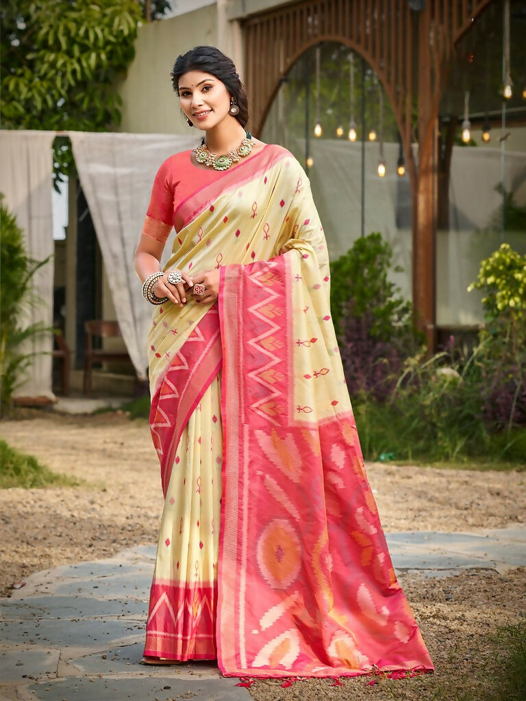 Shree Shyam Fashion Cream Soft Silk Saree | Grocsy