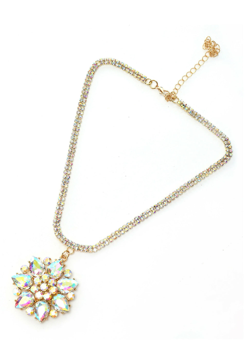 Mominos Fashion Johar Kamal Statement Gold-Polished Finish AD Stone Long Necklace For Women (White) | Grocsy