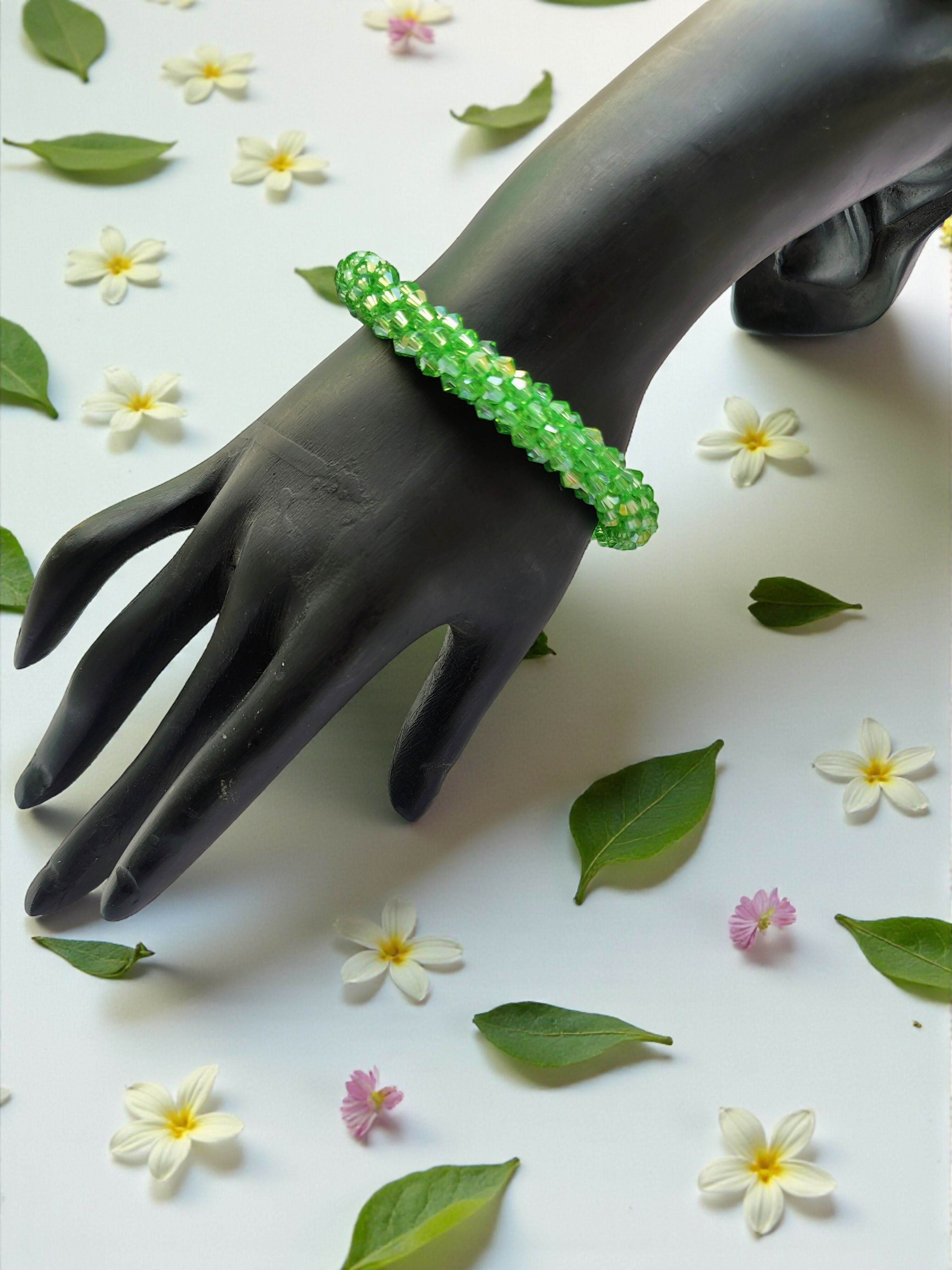 Inhanns Unisex Crystal Bloom – Adjustable Crystal Bead Bracelets - Pista Green | Grocsy