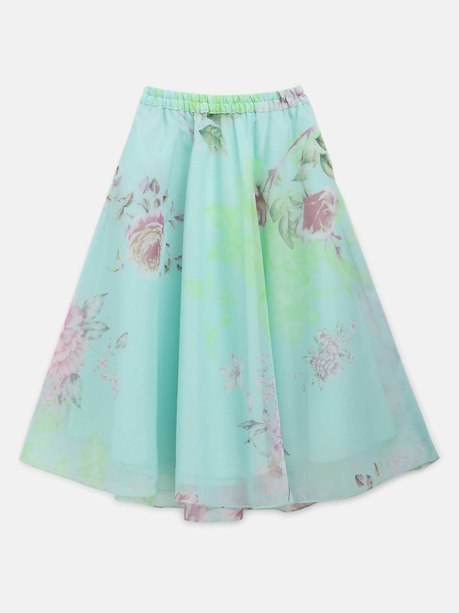 Ahalyaa Aqua Blue Organza Printed Lehenga Choli For Kids For Girls | Grocsy