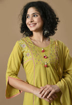 Joban Fashion Mehendi Cotton Kurta Set | Grocsy