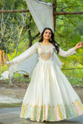 Joban Fashion White Chinnon Silk Sequence Embroidery Work Readymade Kurta Set | Grocsy