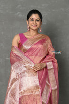 Very Much Indian Tyohaar - Exclusive! Banarasi Handloom Crushed - Pure Tissue Silk Saree - Soft Pink (Silk Mark Certified) | Grocsy