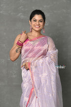 Very Much Indian Handloom Pure Cotton Silk Saree With Trendy Stripes - Pretty Lavender | Grocsy