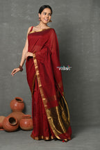 Very Much Indian Designer! High Quality Pure Mul Cotton Handloom Saree - Maroon | Grocsy