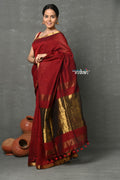 Very Much Indian Designer! High Quality Pure Mul Cotton Handloom Saree - Maroon | Grocsy