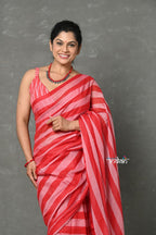 Very Much Indian Designer! High Quality Pure Mul Cotton Handloom Saree - Red | Grocsy