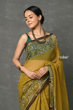 Very Much Indian Pure Kota Cotton Handblock Printed - Olive Yellow | Grocsy