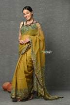Very Much Indian Pure Kota Cotton Handblock Printed - Olive Yellow | Grocsy
