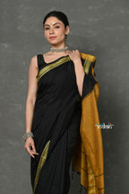 Very Much Indian Tyohaar - Pure Mul Cotton Handloom Saree - Black | Grocsy