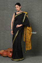 Very Much Indian Pure Mul Cotton Handloom Saree - Black | Grocsy