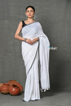 Very Much Indian Tyohaar - Mul Cotton Khadi Design Handloom Woven Saree - White | Grocsy