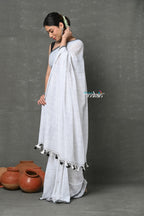 Very Much Indian Tyohaar - Mul Cotton Khadi Design Handloom Woven Saree - White | Grocsy