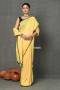 Very Much Indian Tyohaar - Mul Cotton Khadi Design Handloom Woven Saree - Yellow | Grocsy