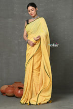 Very Much Indian Mul Cotton Khadi Design Handloom Woven Saree - Yellow | Grocsy