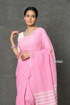 Very Much Indian Tyohaar - Pure Mul Cotton Handloom Saree - Feather Pink | Grocsy