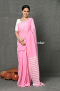 Very Much Indian Pure Mul Cotton Handloom Saree - Feather Pink | Grocsy