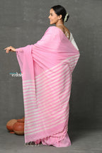 Very Much Indian Pure Mul Cotton Handloom Saree - Feather Pink | Grocsy