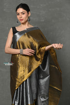 Very Much Indian Fusion Cotton Tissue Shimmer Saree - Silver and Gold | Grocsy
