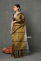Very Much Indian Tyohaar - Fusion Cotton Tissue Shimmer Saree - Silver and Gold | Grocsy