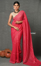 Very Much Indian Tyohaar - Mul Cotton Zari Design Handloom Woven Saree - Rani Pink | Grocsy