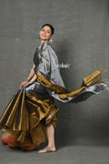 Very Much Indian Fusion Cotton Tissue Shimmer Saree - Silver and Gold | Grocsy