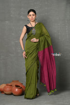 Very Much Indian Pure Mul Cotton Handloom Saree - Mehendi Green | Grocsy