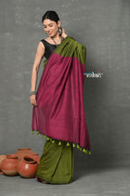 Very Much Indian Pure Mul Cotton Handloom Saree - Mehendi Green | Grocsy
