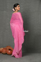 Very Much Indian Mul Cotton Zari Design Handloom Woven Saree - Heather Pink | Grocsy