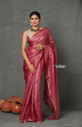 Very Much Indian Tyohaar - Pure Handloom Tussar Silk Saree With Sleek Golden Border - Copper Red | Grocsy