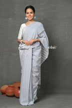 Very Much Indian Tyohaar - Pure Mul Cotton Handloom Saree - Grey | Grocsy